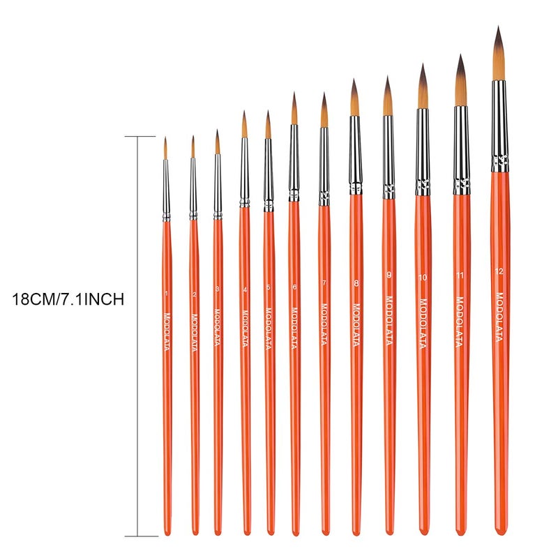 MODOLATA Watercolor Paint Brushes Set - 12Pcs Round Pointed Painting Brush for Acrylic, Gouache, Oil, Artist, Miniature, Model - Short Handle - Image 5